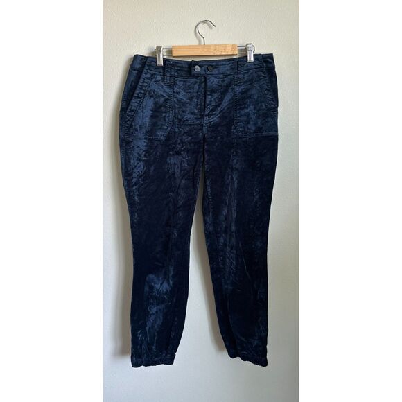 PAIGE Women's Cut Dark Blue Mayslie Mid Rise Lustrous Velvet Jogger Size 28 - Picture 3 of 11